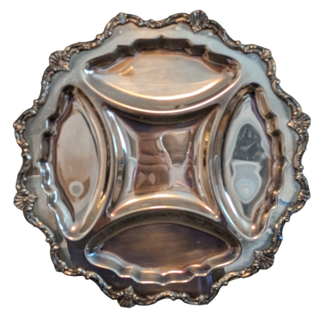 Vintage Wallace Silver Plate 5 Part Relish 16" Round Serving Tray