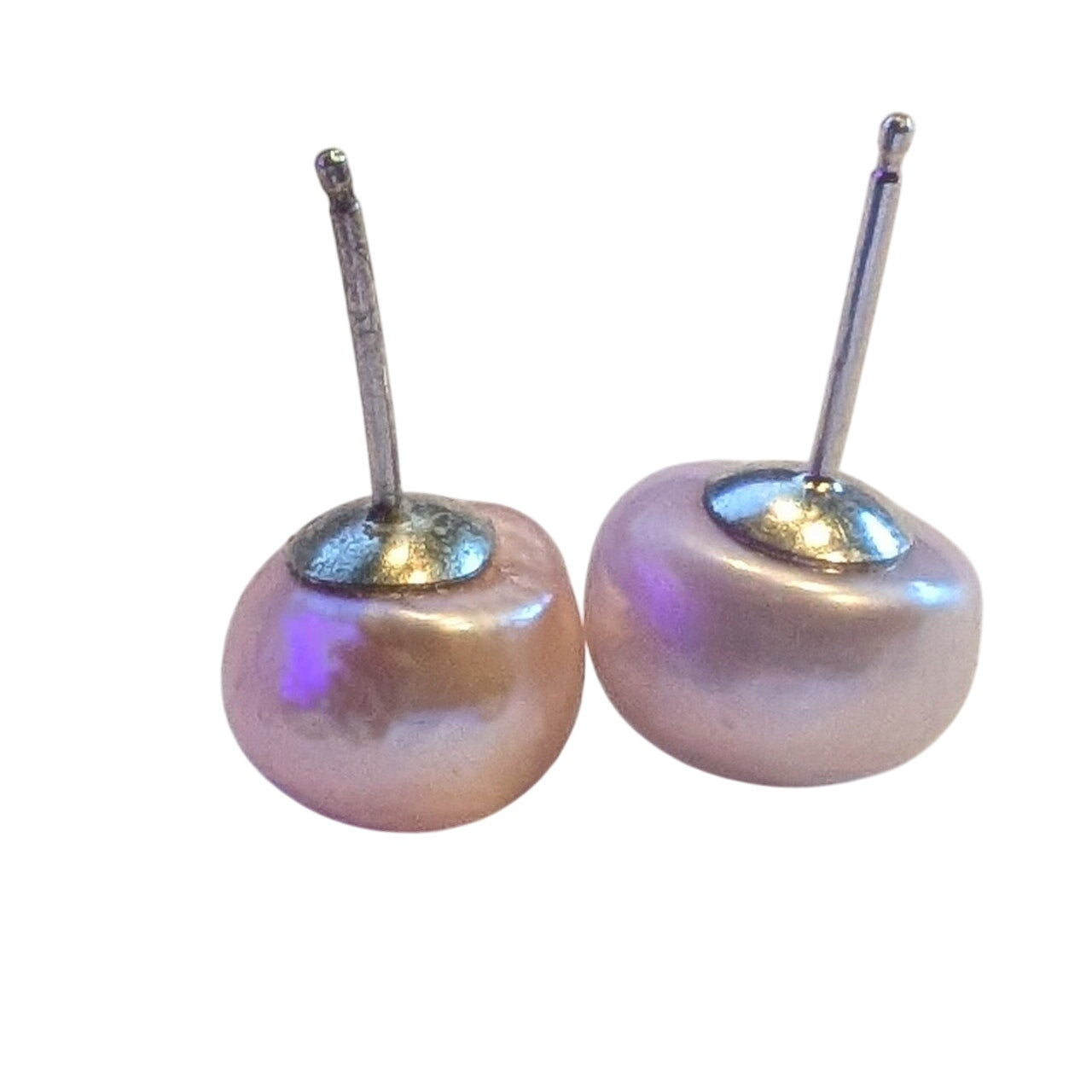 925 Sterling Silver Peachy Lavender Freshwater Pearl Stud Earrings