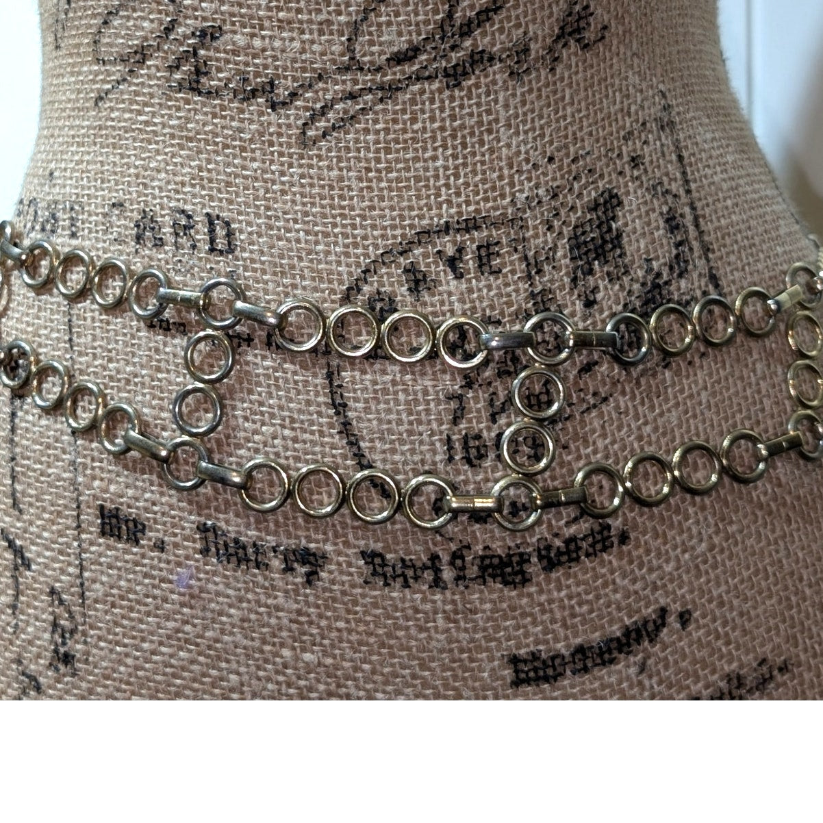 Vintage 2.25" Wide Parallel Loopy Gold Tone Chain Belt 37.5"