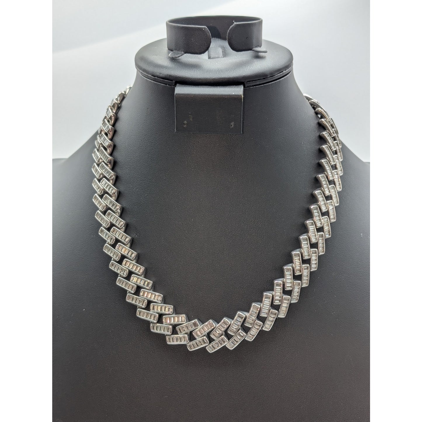 Silver Tone Baguette CZ Chunky Hip Hop Heavy Chain 20" Necklace