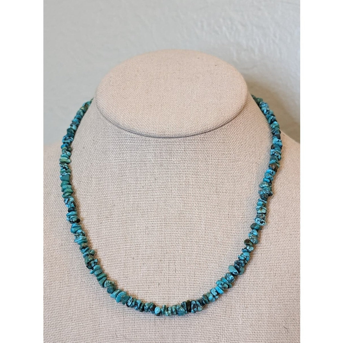 Genuine Turquoise Chip Strand Necklace with Sterling Silver Chain and Clasp