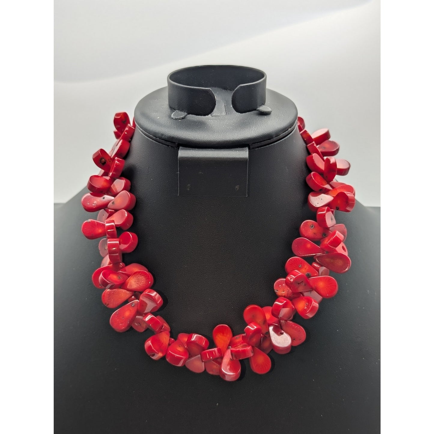 Chunky Red Coral Petal (Paddle) Bead 18" Necklace 156.68g
