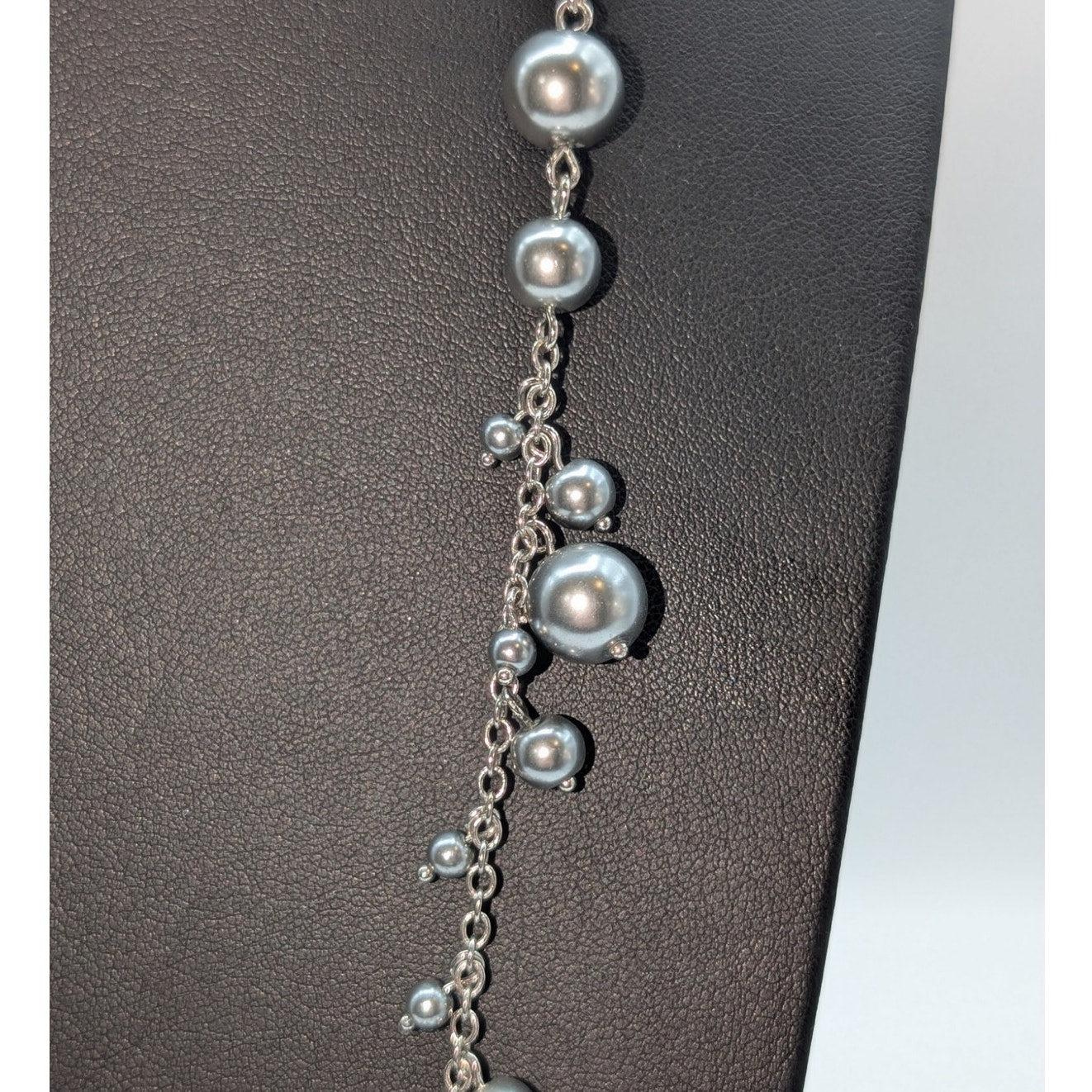 Talbot's Long Silver Tone Various Sizes Silver Faux Pearl Dangle 36" Necklace