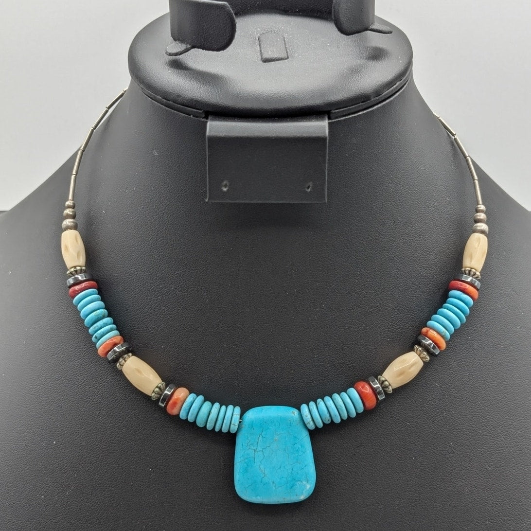 Vintage Liquid Silver Wire Southwestern Stone Beaded Necklace One Size Fits Most