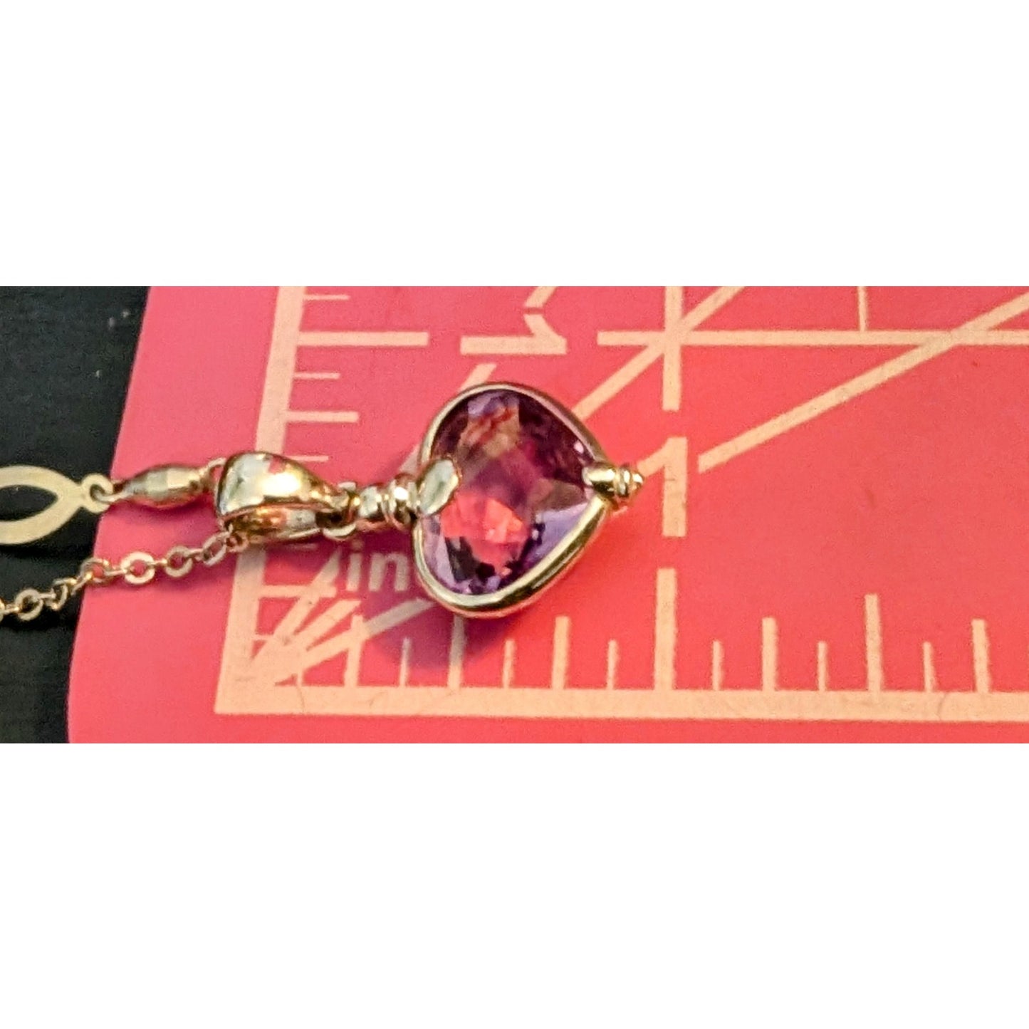14Kt White Gold Amethyst Heart Pendant Fancy Chain 17" Necklace