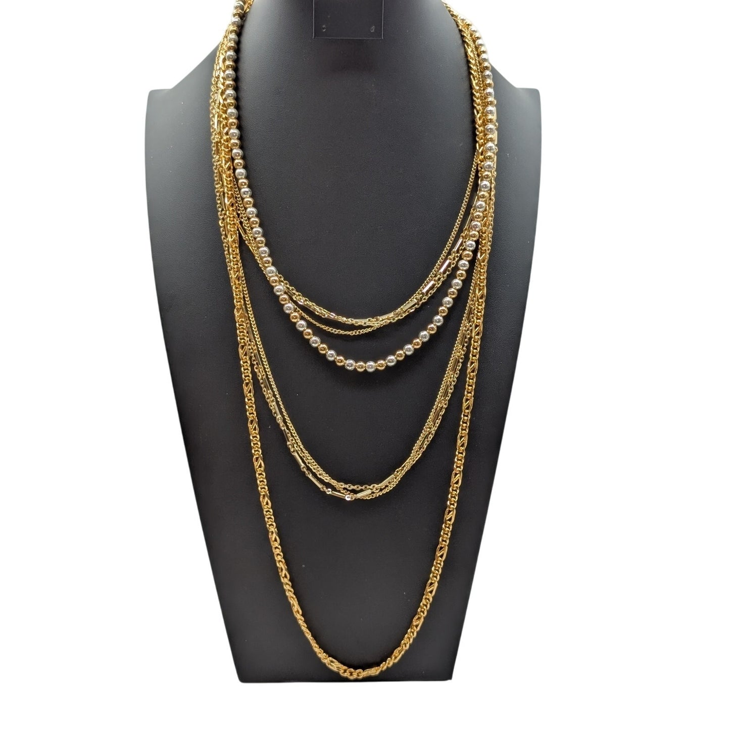 Lot of Four Gold Tone W/ Two Tone Crystal Layered Chain Necklaces