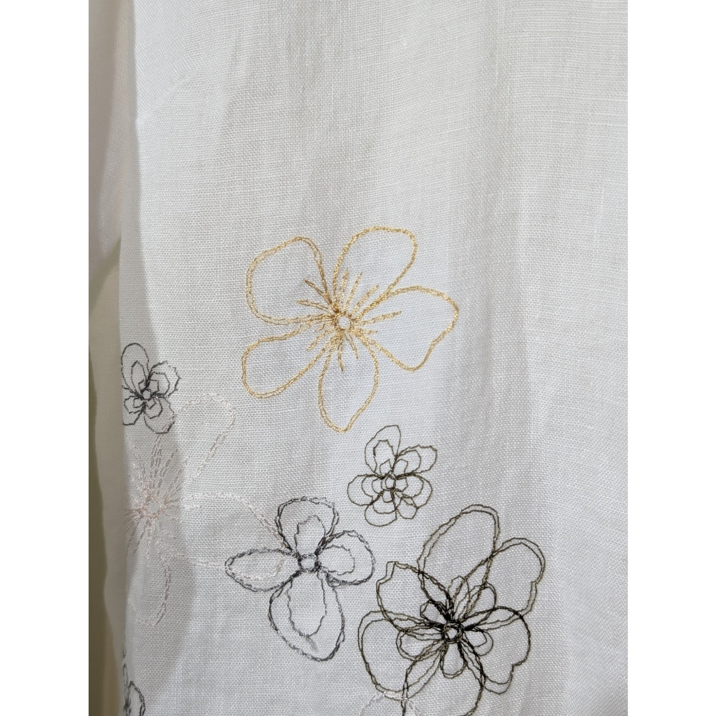 Vtg Richard Malcolm Irish Linen Ecru Embroidered Flowers Button Front Shirt Sz M