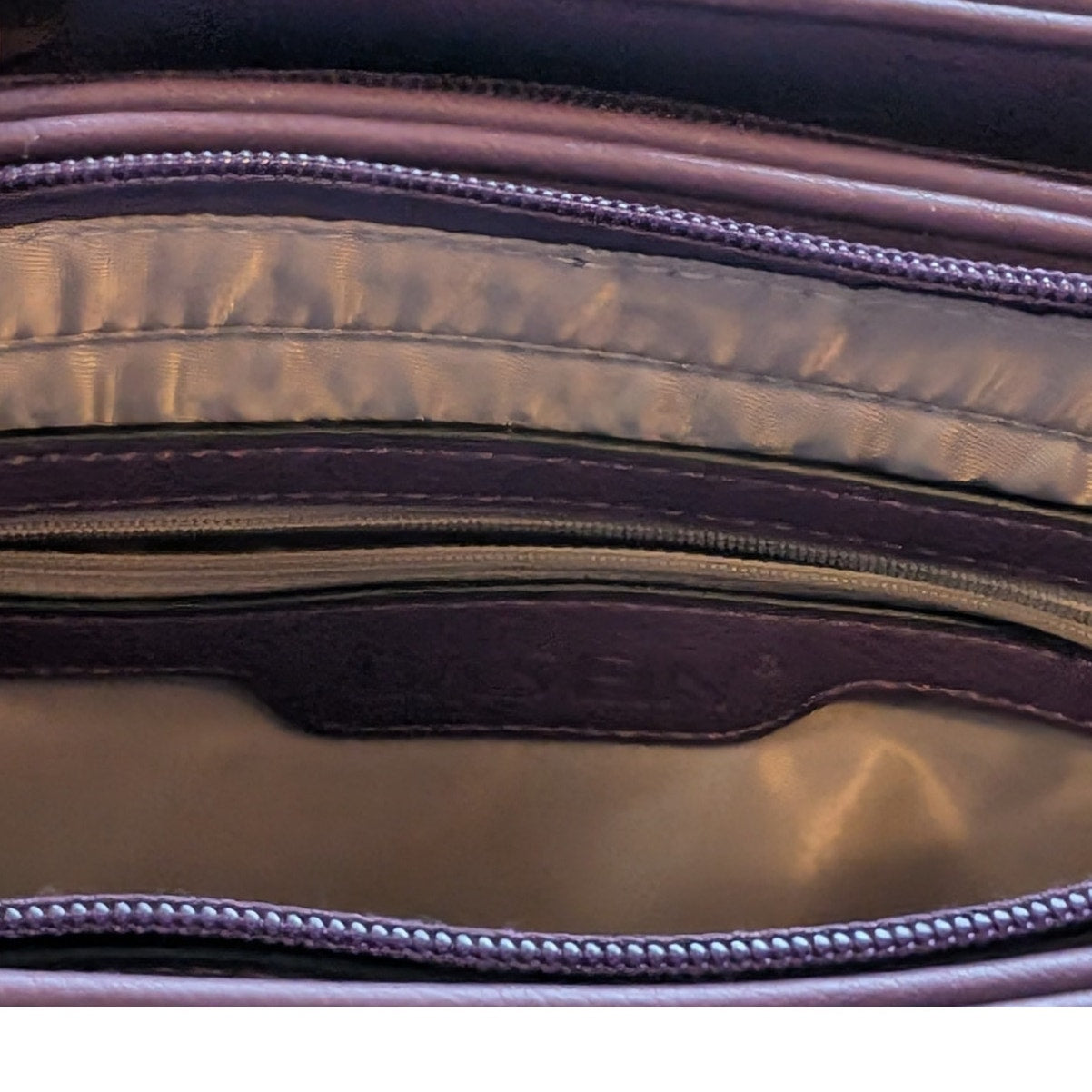 Dasein Purple Leather Gold Tone Metal Three Large Compartment Satchel Handbag