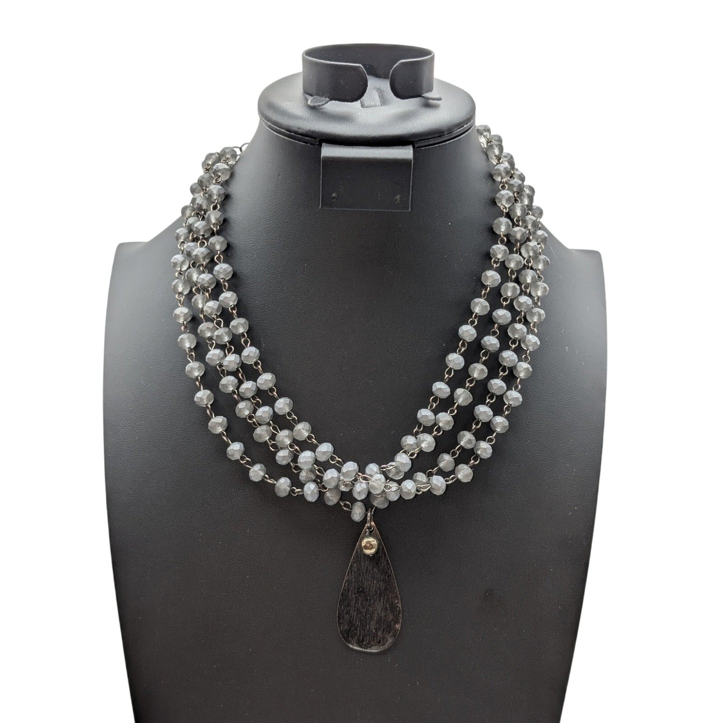 Lula N Lee Four Strand Smokey Gray Faceted Glass Bead Two Tone Pendant Necklace