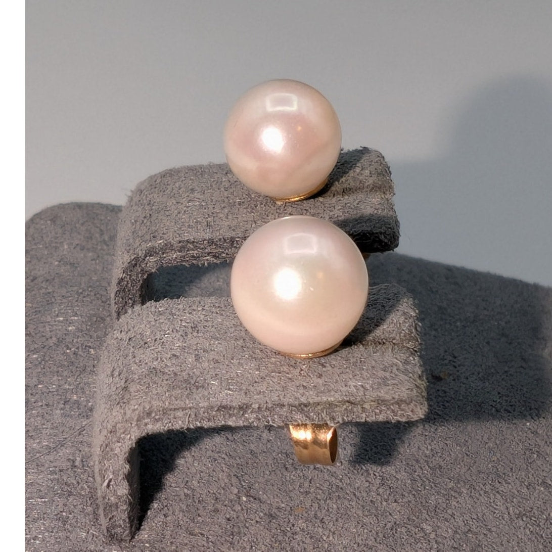 14K Gold Post 6.97mm Genuine Pearl Stud Earrings Total Weight 1.37g