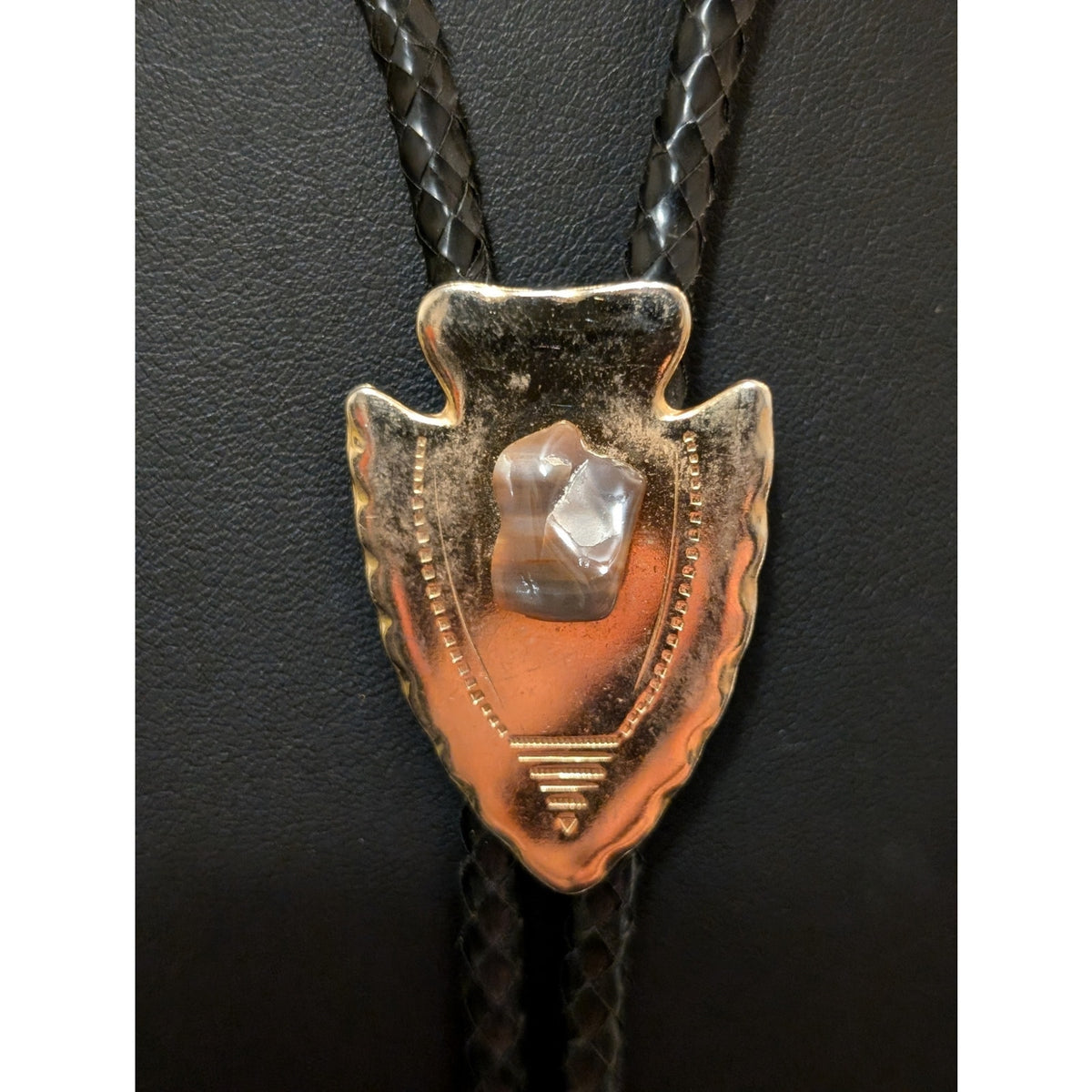 Gold Tone Arrowhead Stone Bolo Tie