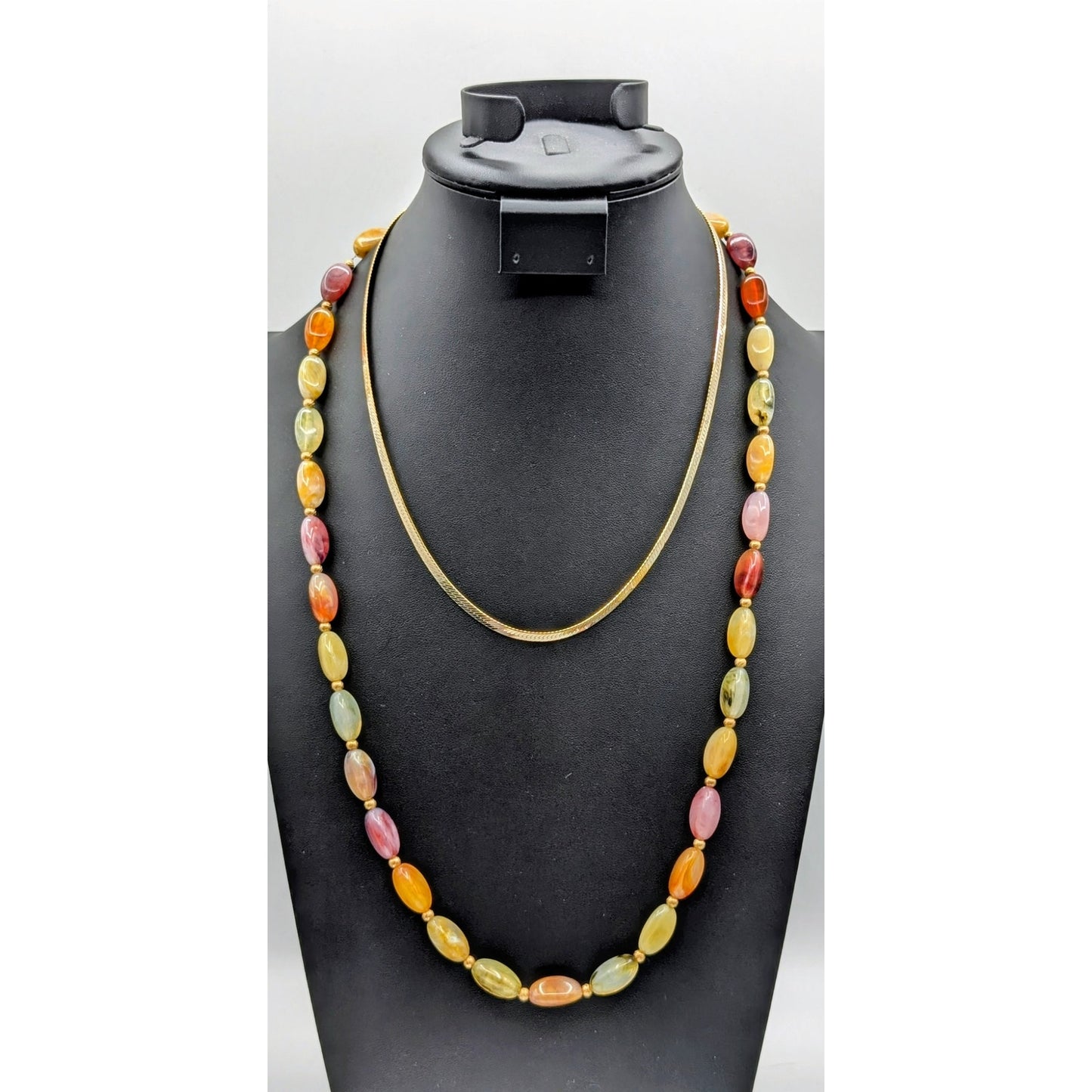 Lot of Two Vtg & Modern Necklaces -- Napier Beaded & Gold Tone Herringbone Chain