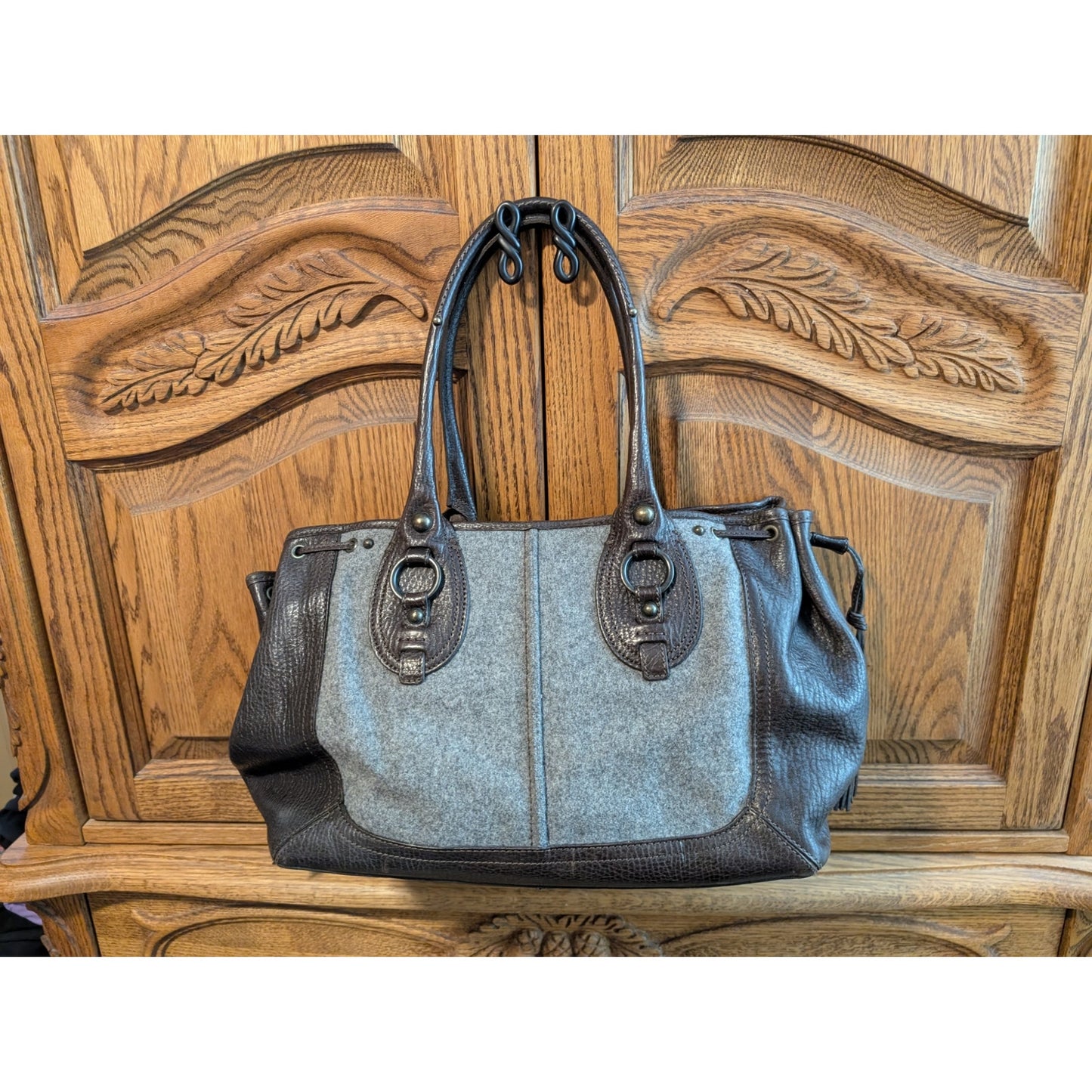 Vintage Banana Republic Leather Wool Flannel Medium Tote Handbag
