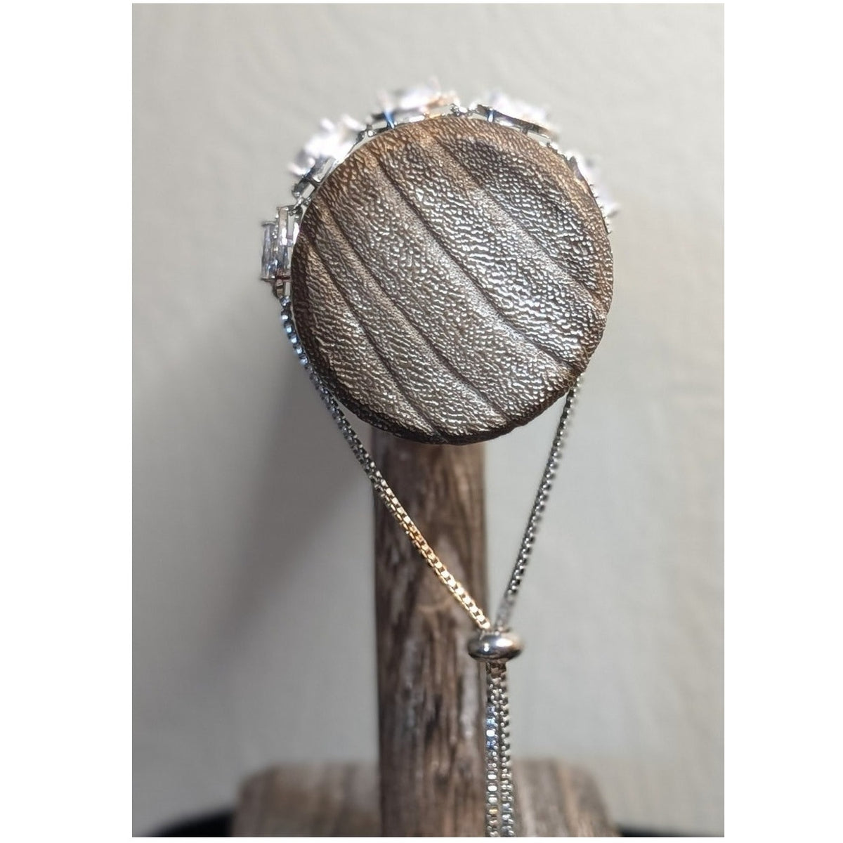 Teardrop Halo CZ Tennis Adjustable White Gold Plated Silver Tone Pull Bracelet