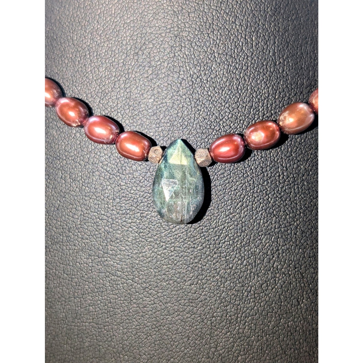 Copper Freshwater Pearl Labradorite Crystal Silver Toggle Clasp 16.25" Necklace