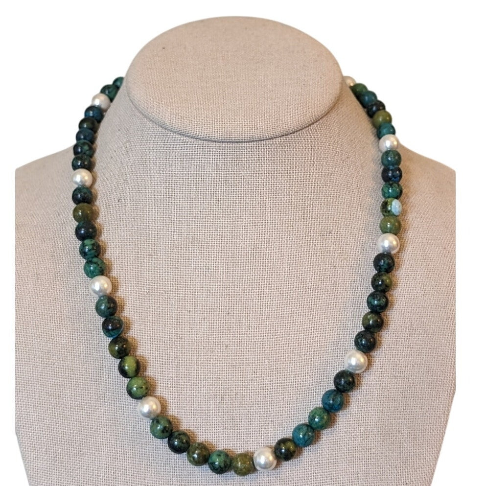 Green Stone Pearl Hematite Beaded Toggle Necklace