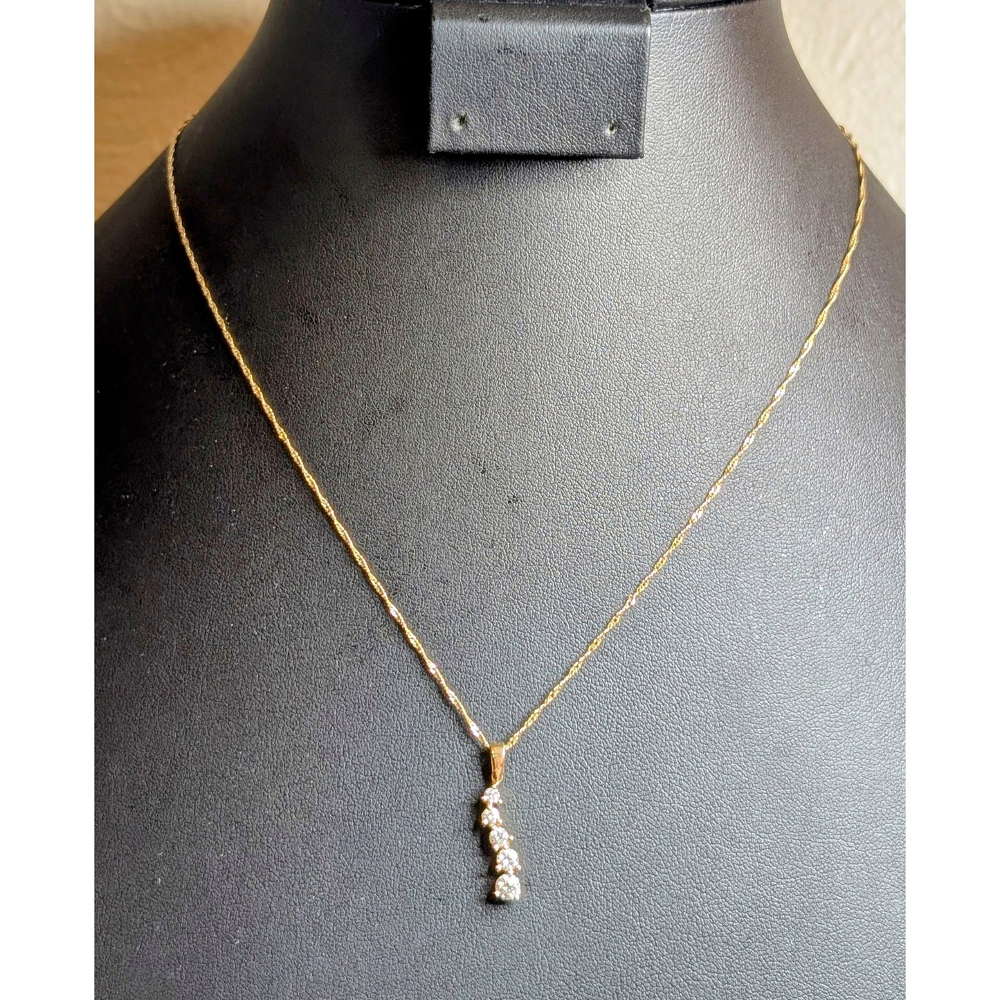 14K Yellow Gold Five Diamond Journey Pendant 18" Necklace