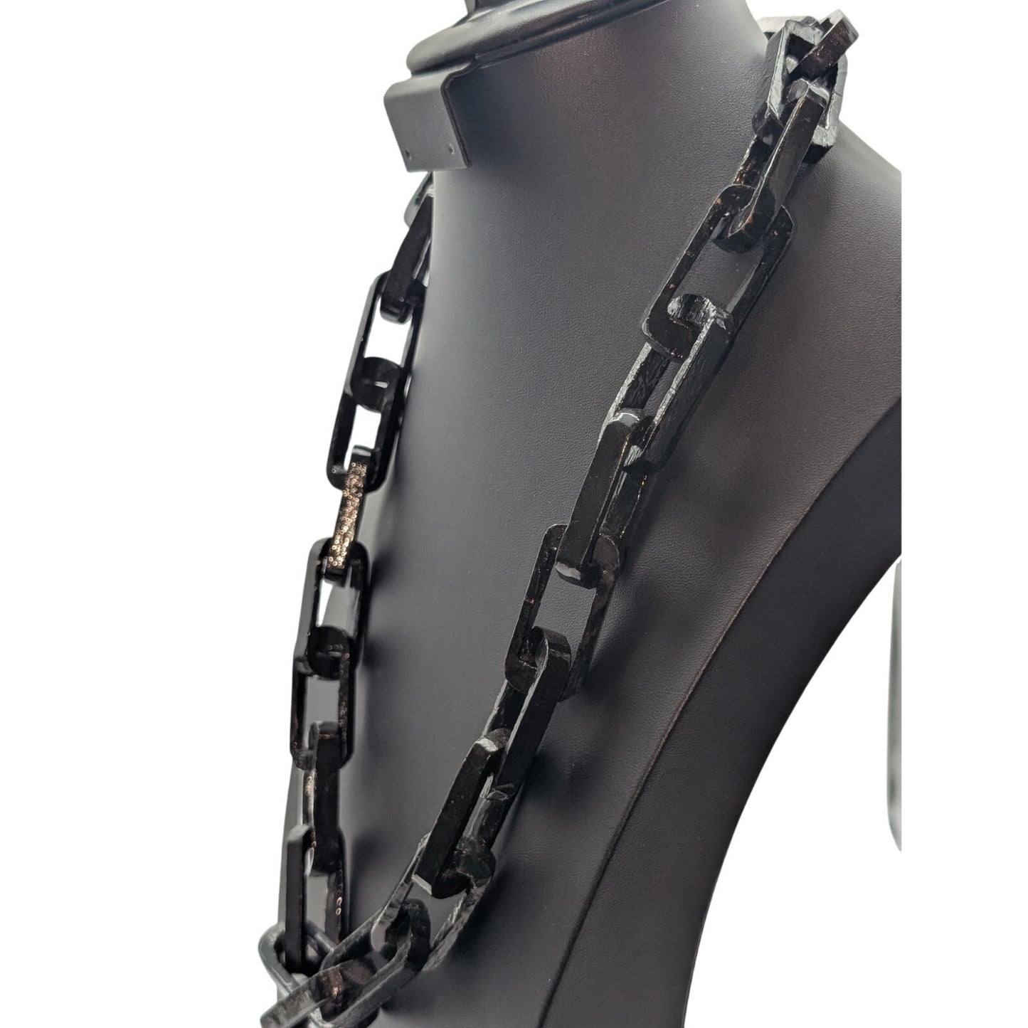 Chunky Lightweight Black Painted Wood Chain 26" Necklace