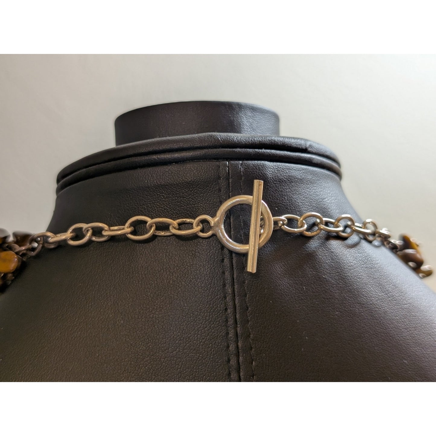 Tiger's Eye Chip Cluster 925 Sterling Silver Toggle Clasp Necklace