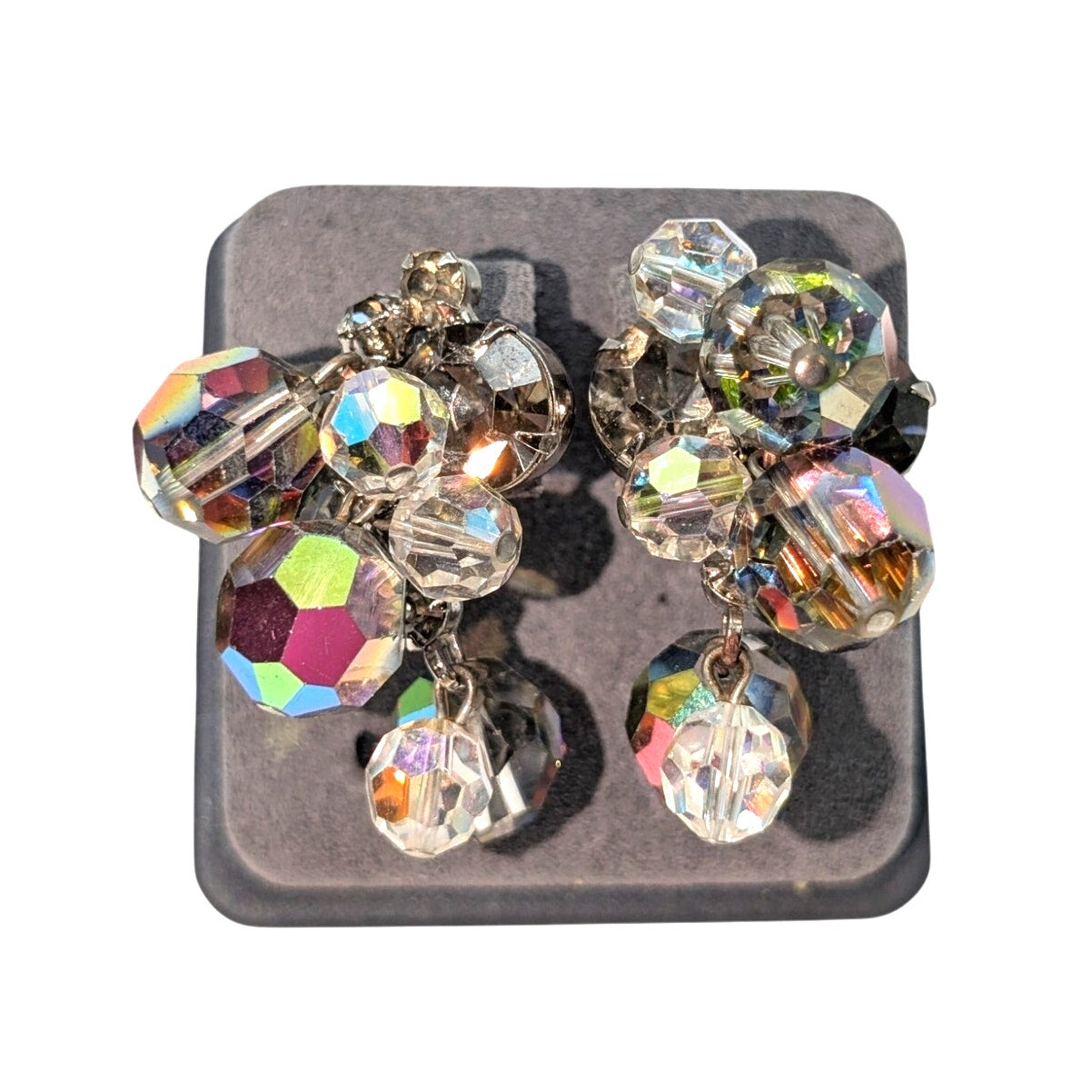 Vintage D & E Juliana Unmarked AB Crystal & Rhinestone Clip On Cha Cha Earrings