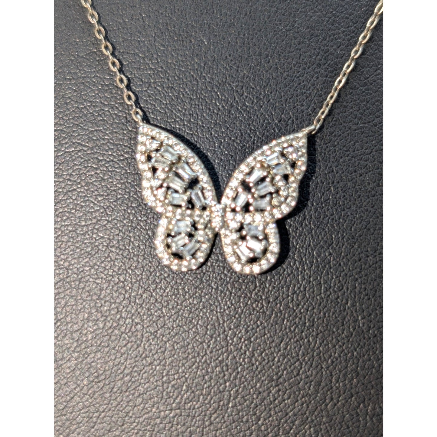 925 Sterling Silver CZ Encrusted Butterfly Pendant 16"-18" Necklace