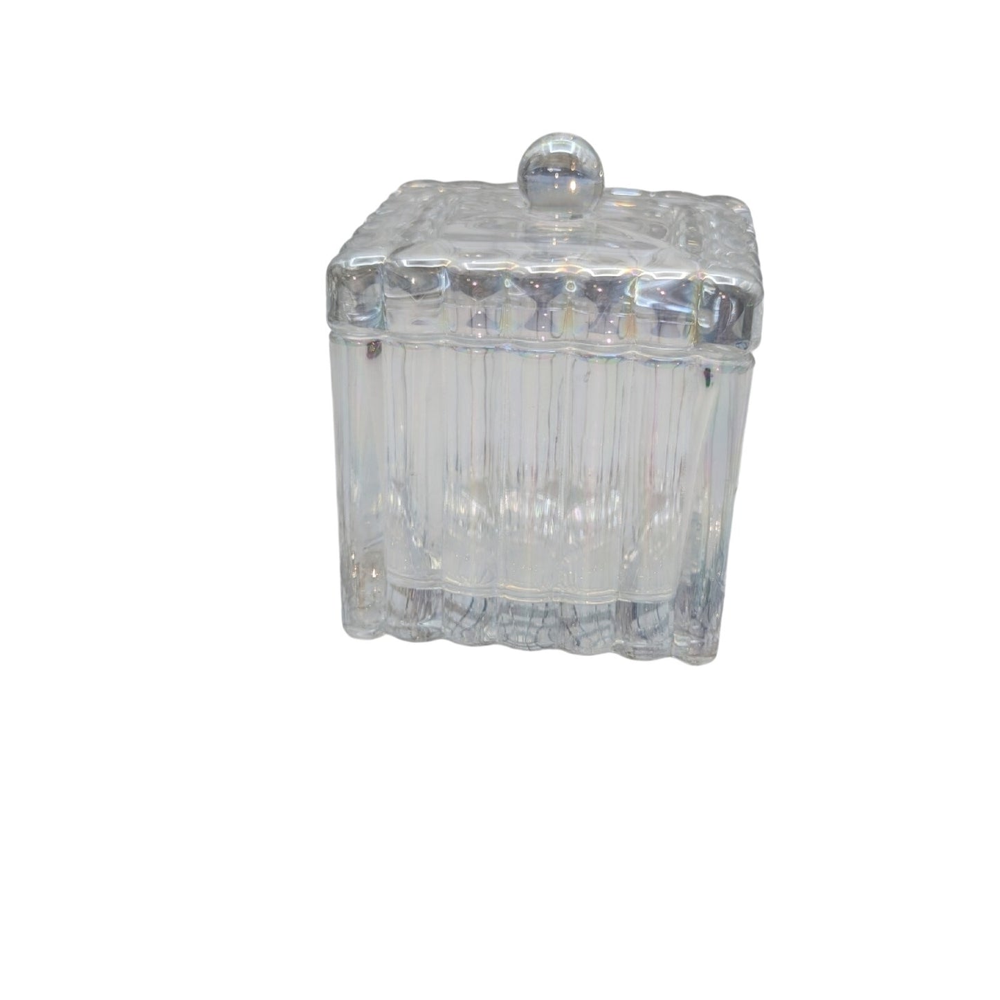 Tinted Glass Iridescent Glass Trinket Box W/ Lid