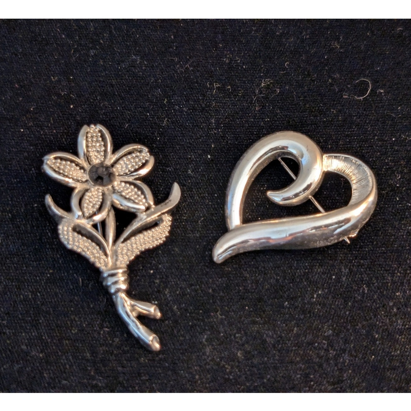 Two Vintage Signed Sarah Cov Flower & Napier Open Heart Brooches