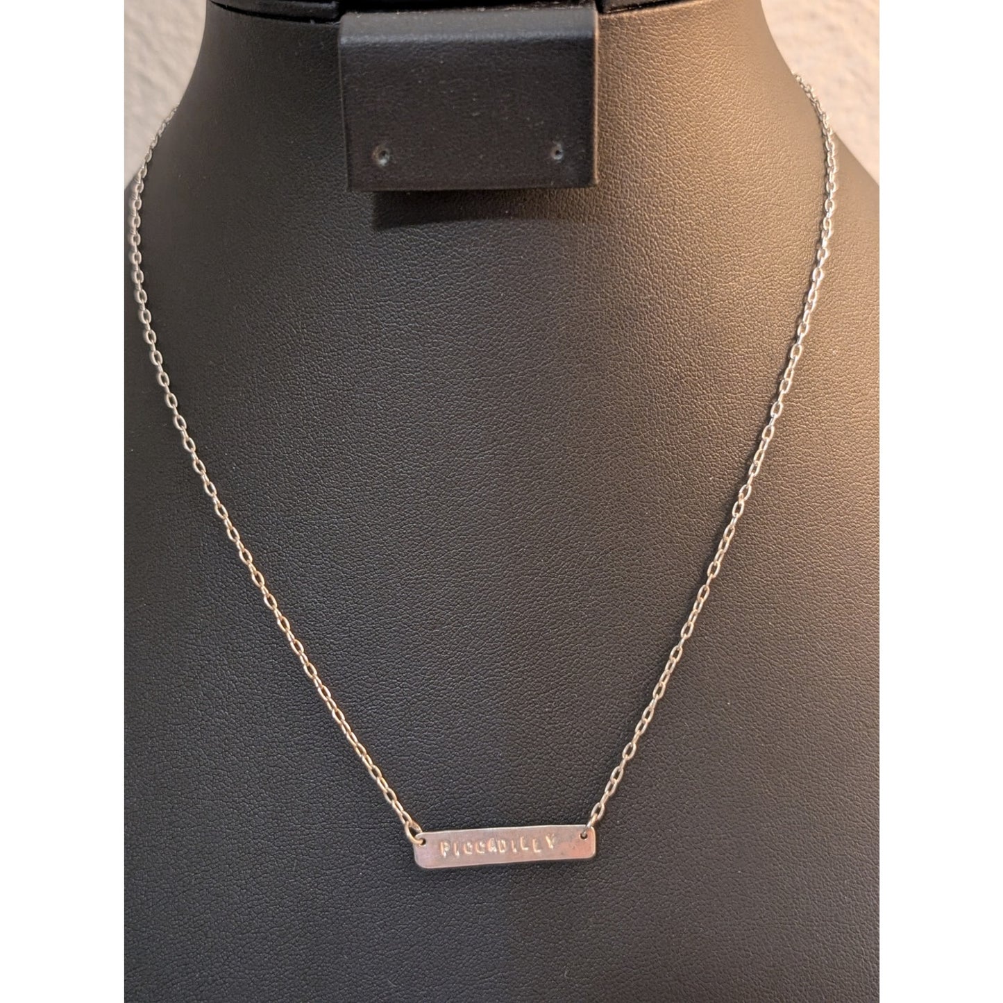 Vintage 925 Sterling Bar Engraved 'Piccadilly' 18" Necklace