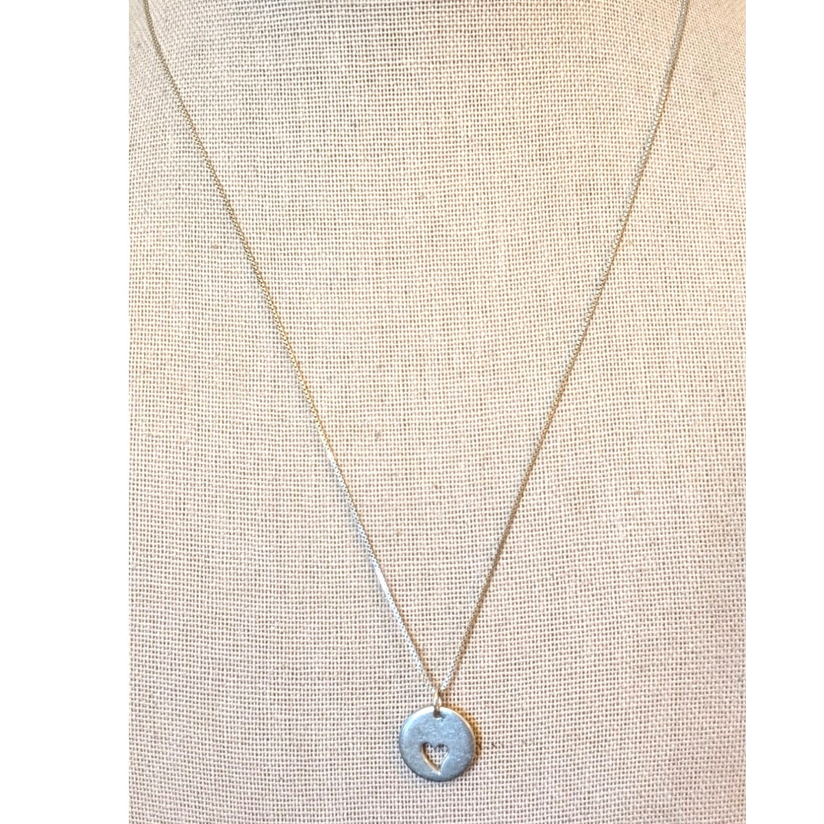 925 Sterling Silver Heart Cut Out Disk Pendant 18" 925 Italy Box Chain Necklace