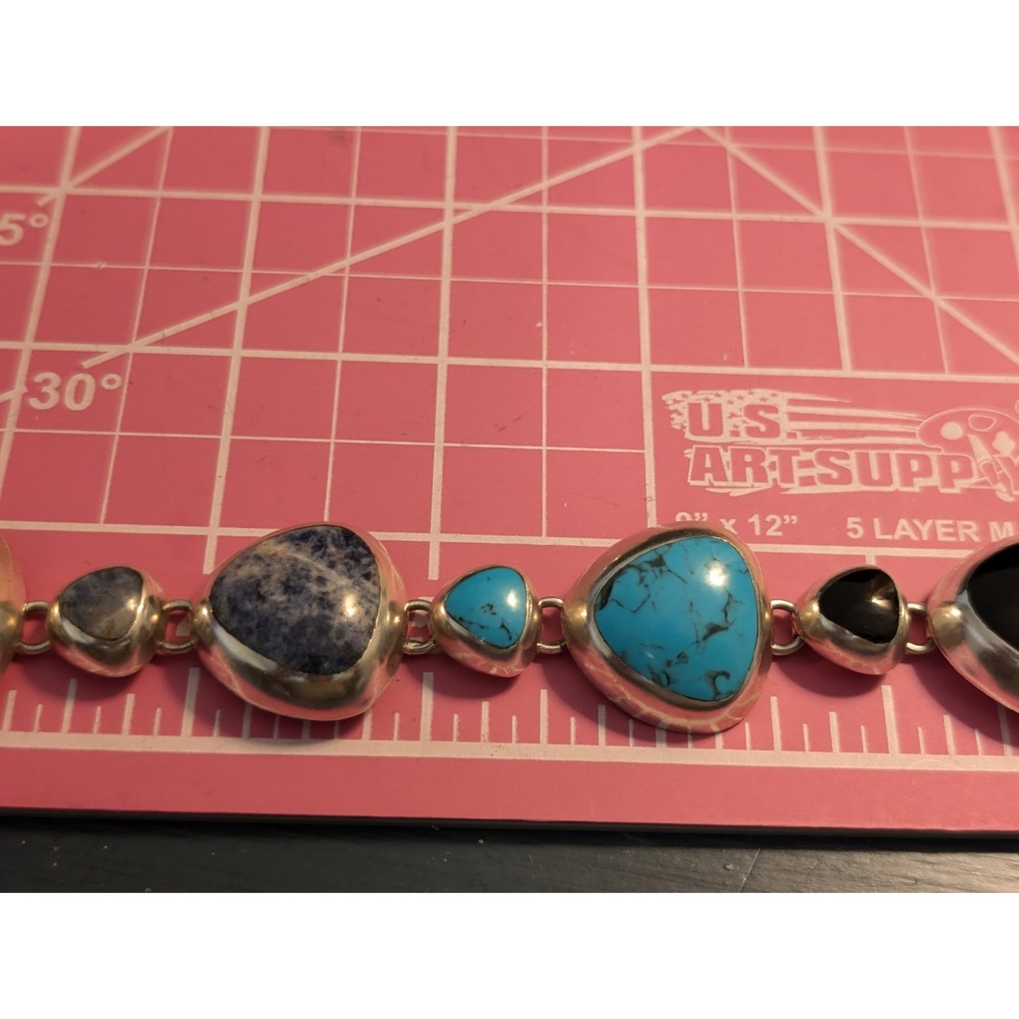Taxco Signed TZ-17 Mexico 925 Sterling Chunky Twosie Four Stone Link Bracelet