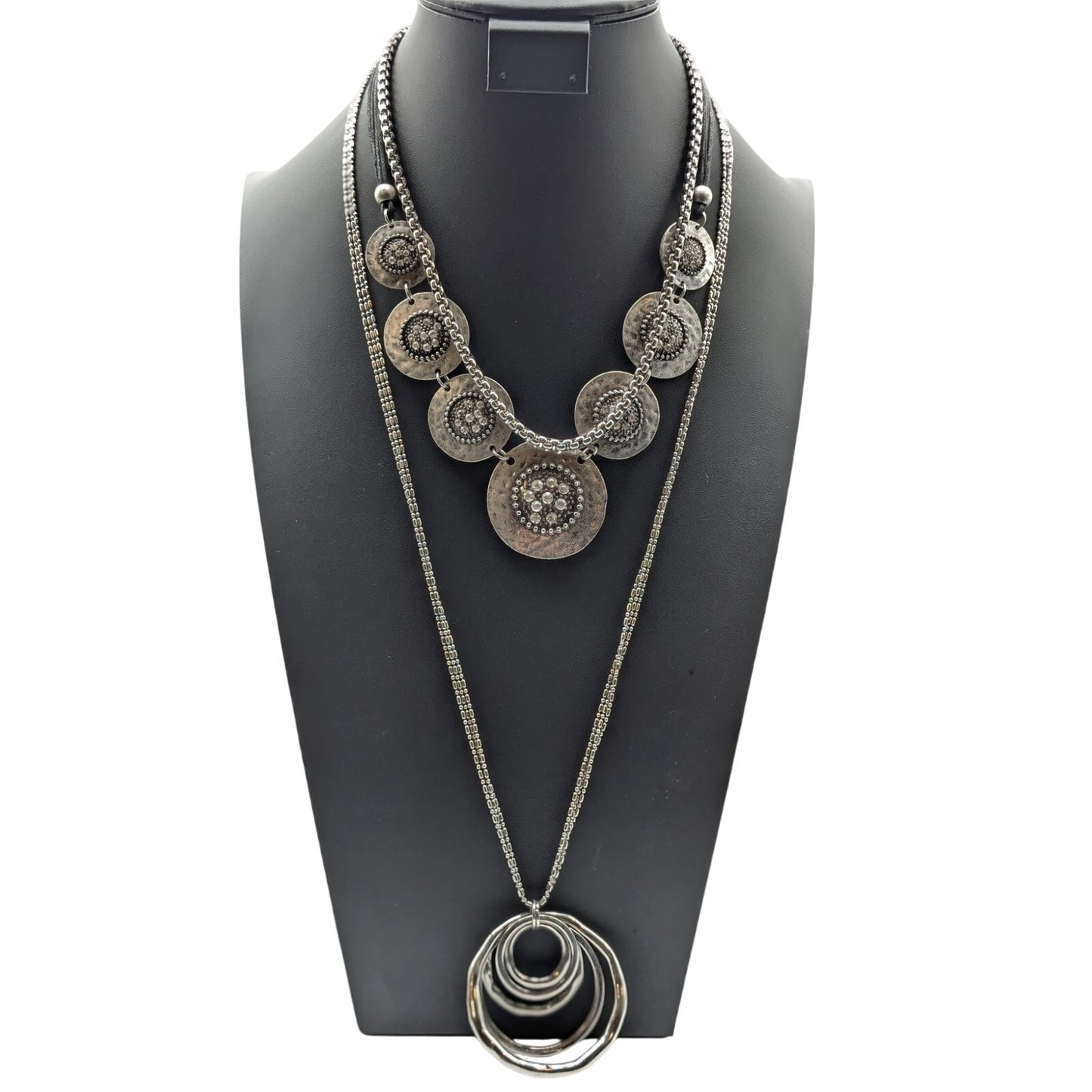 Lot of Three Silver Tone Boho & Chain Necklaces