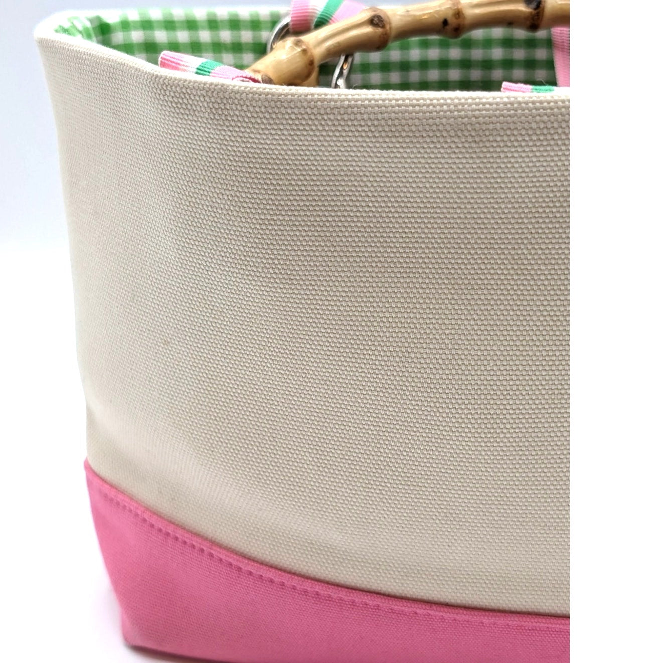 Preston & York Preppy Canvas Bamboo Handle Cream Pink Monogram K Small Tote Bag