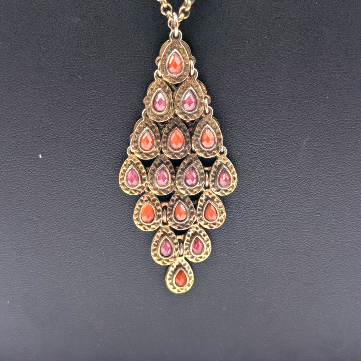 Vintage Lucky Brand Red Bead Chandelier Dangle Pendant Chain 27"-28" Necklace
