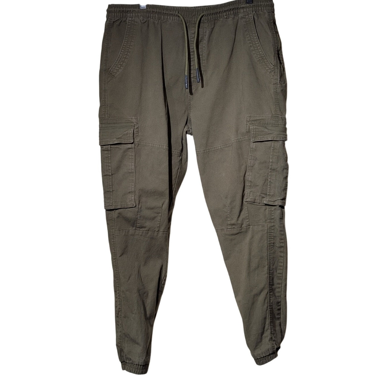 Denim Co. Cuffed Cargo Olive Green Elastic Drawstring Waist Canvas Jean Size XL