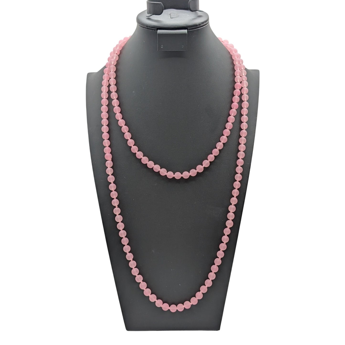 Coated Frosted Pink Czech Glass Bead Knotted 60" Strand Necklace