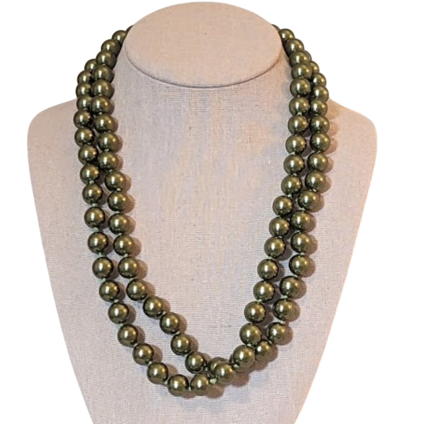 Monet Long Strand Green Glass Simulated Hand Knotted Pearl Bead Necklace