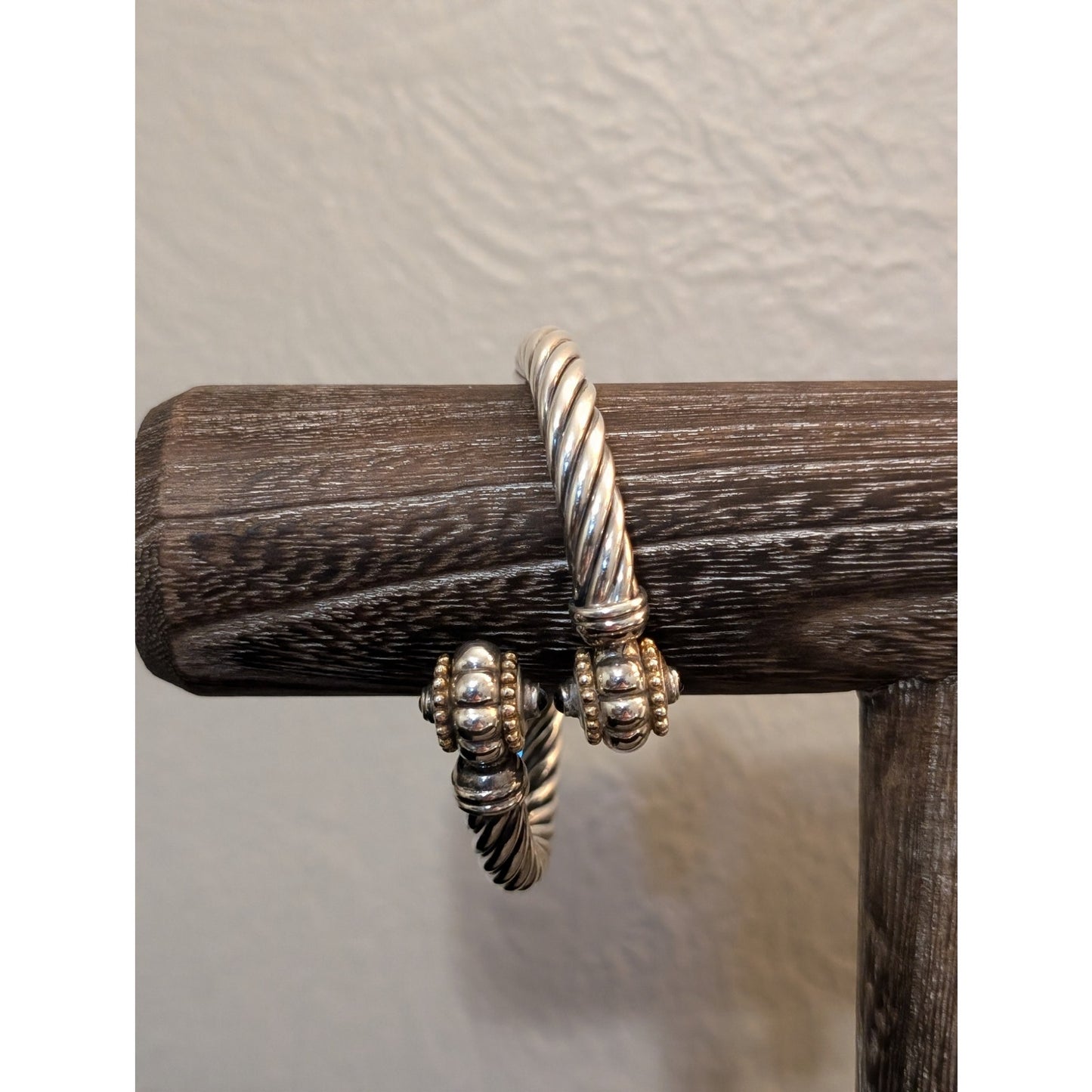 Vintage 925 Sterling Silver FLLI Menegatti Italy Hinged Twisted Two Tone Cuff