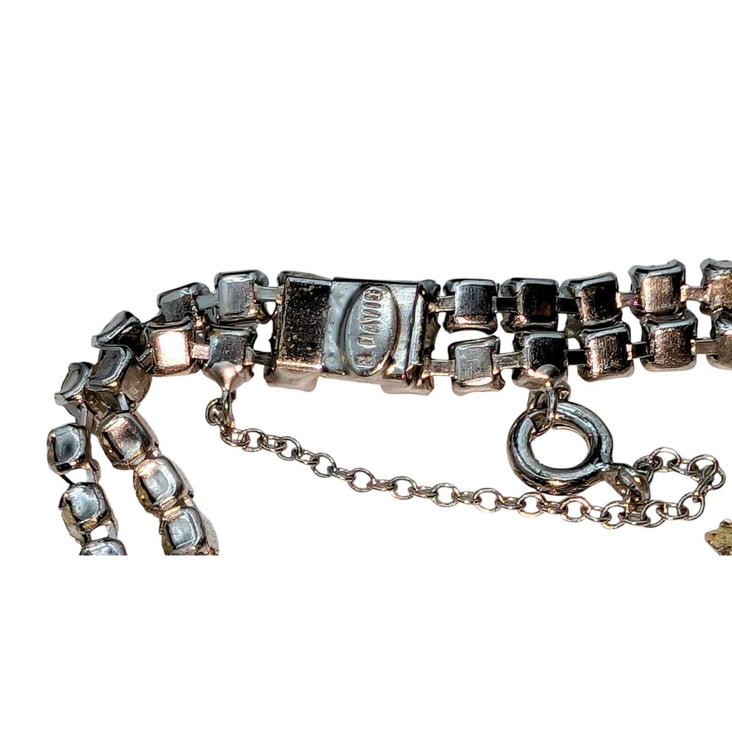 Vintage B. David Star Flower Rhinestone Bracelet W/ Safety Chain