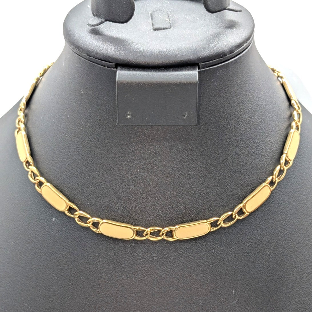 Vintage Monet Cream Enamel Gold Tone Chain Link 16.5" Fold Over Clasp Necklace