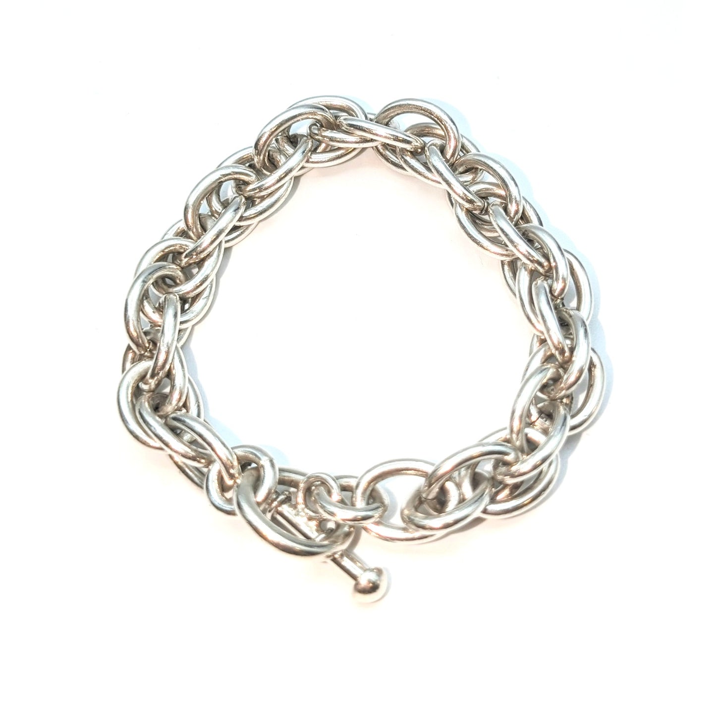 Vintage 925 Sterling Silver Heavy Multi-Oval Chain Link Toggle Bracelet 54.87g