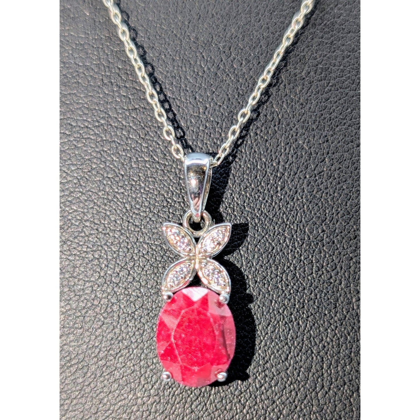 Tests as Ruby Sterling Silver CZ Stone Pendant 18" Necklace