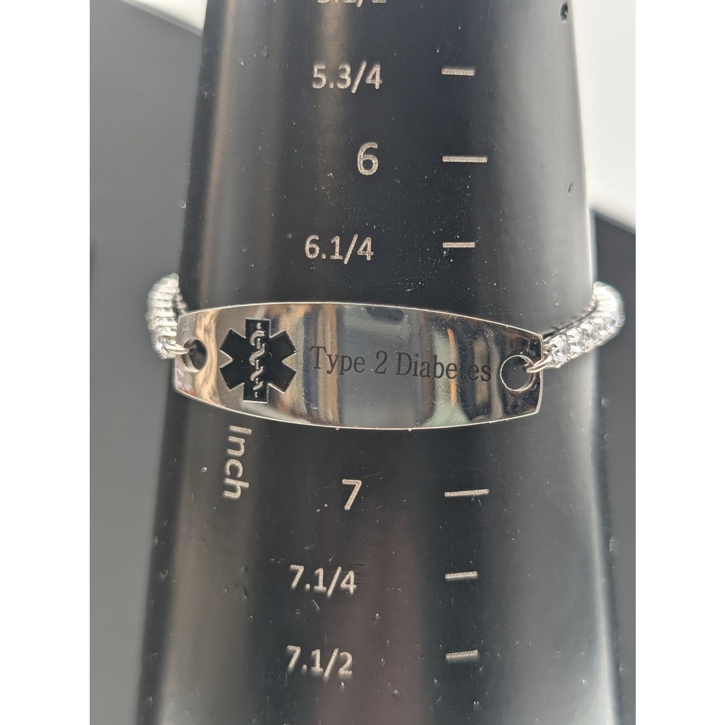 Stainless Steel Type 2 Diabetes Medical Alert CZ Chain Link Pull Bracelet