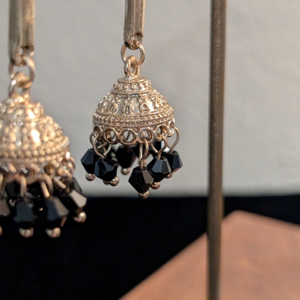 Indian Inspired Black Crystal Long Bar Dangle Earrings