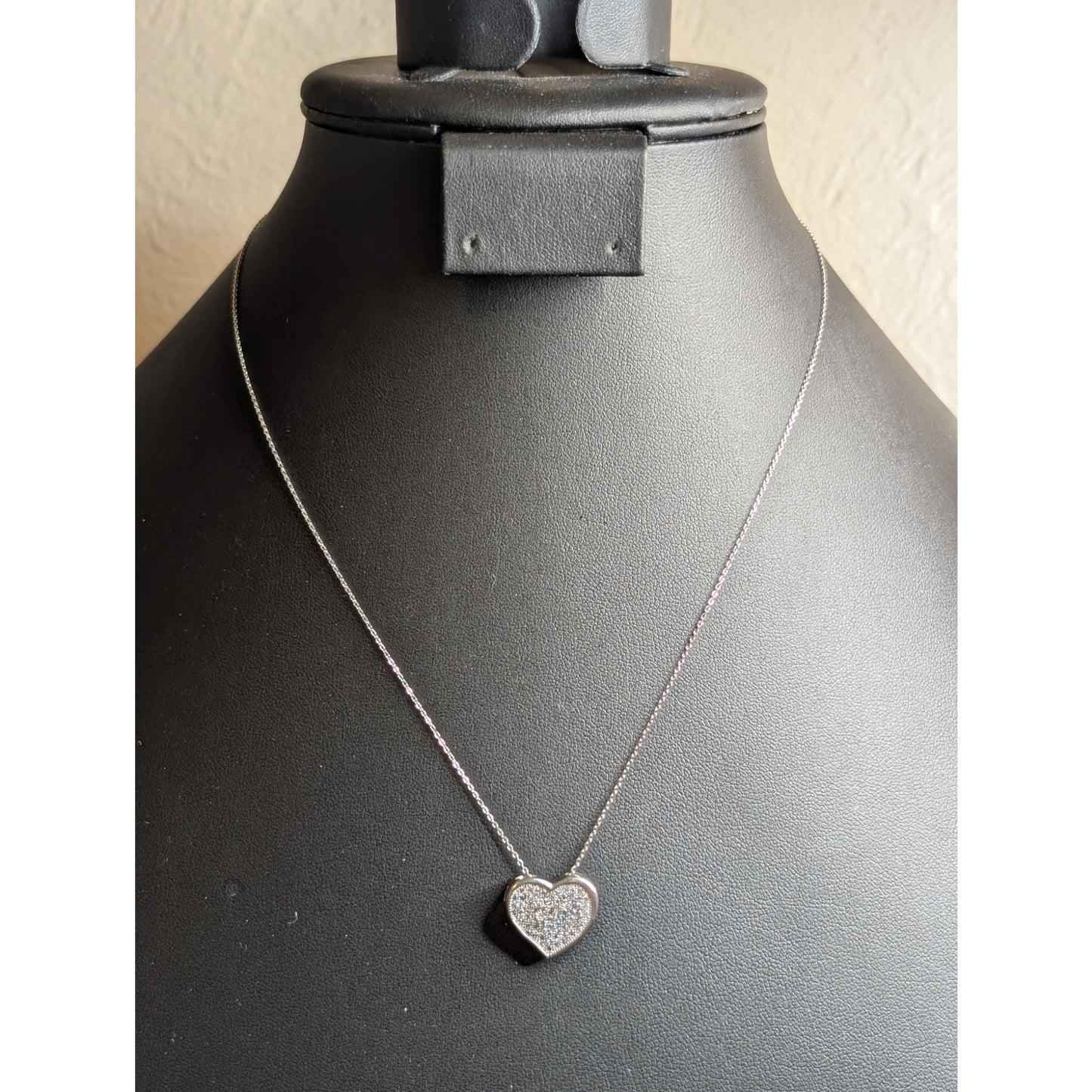 925 Sterling Silver Pave CZ Floating Heart Pendant 18" Necklace