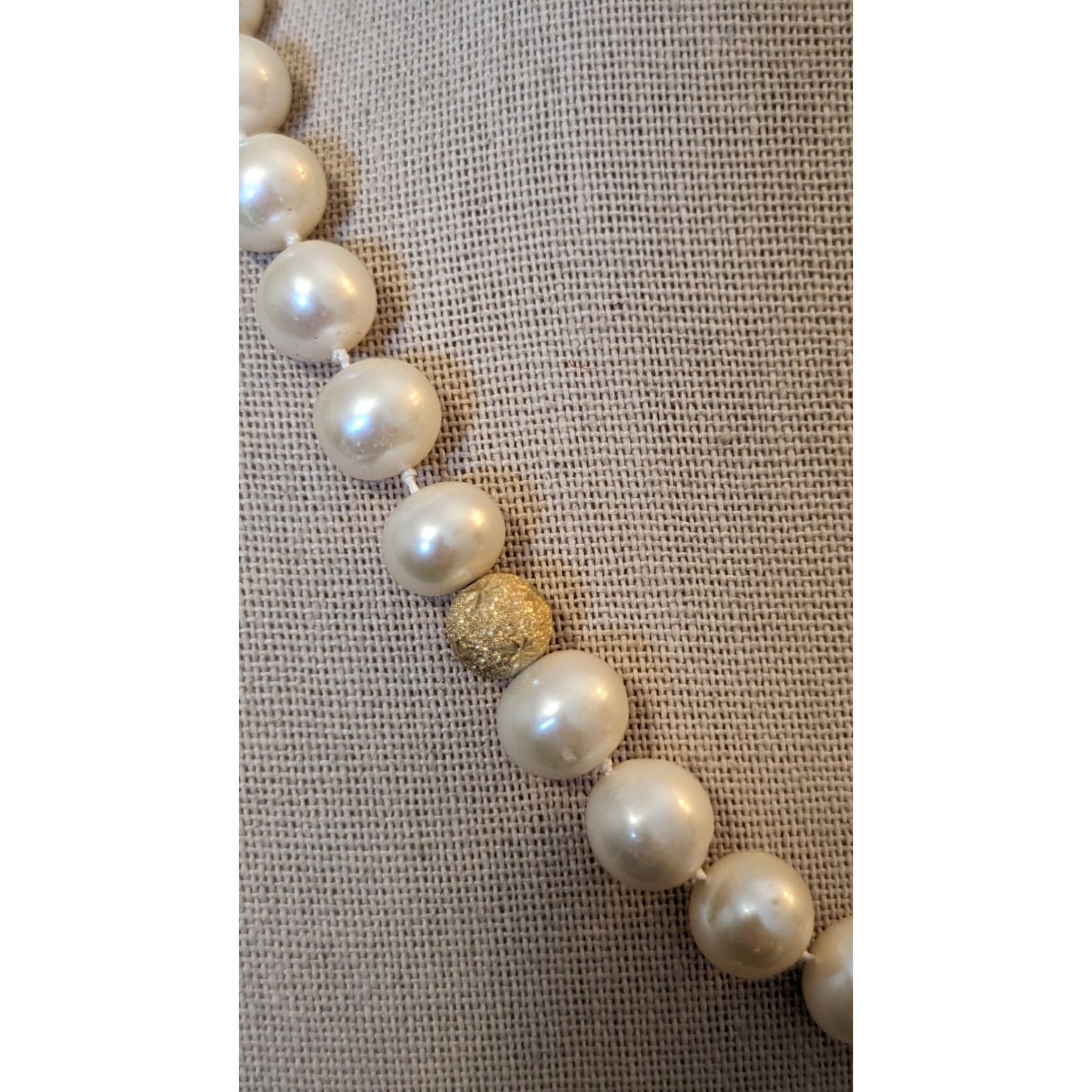 VTG PJS 14K Clasp Genuine 9mm Pearl Three Gold Lava Stone Bead 18" Necklace