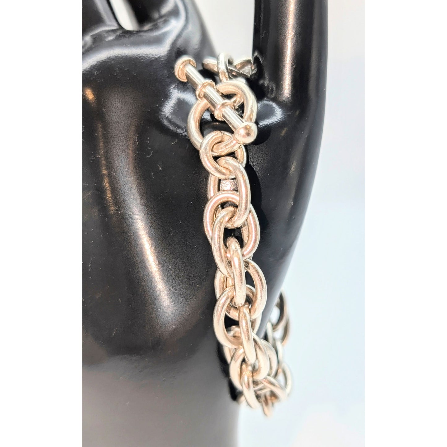Vintage 925 Sterling Silver Heavy Multi-Oval Chain Link Toggle Bracelet 54.87g