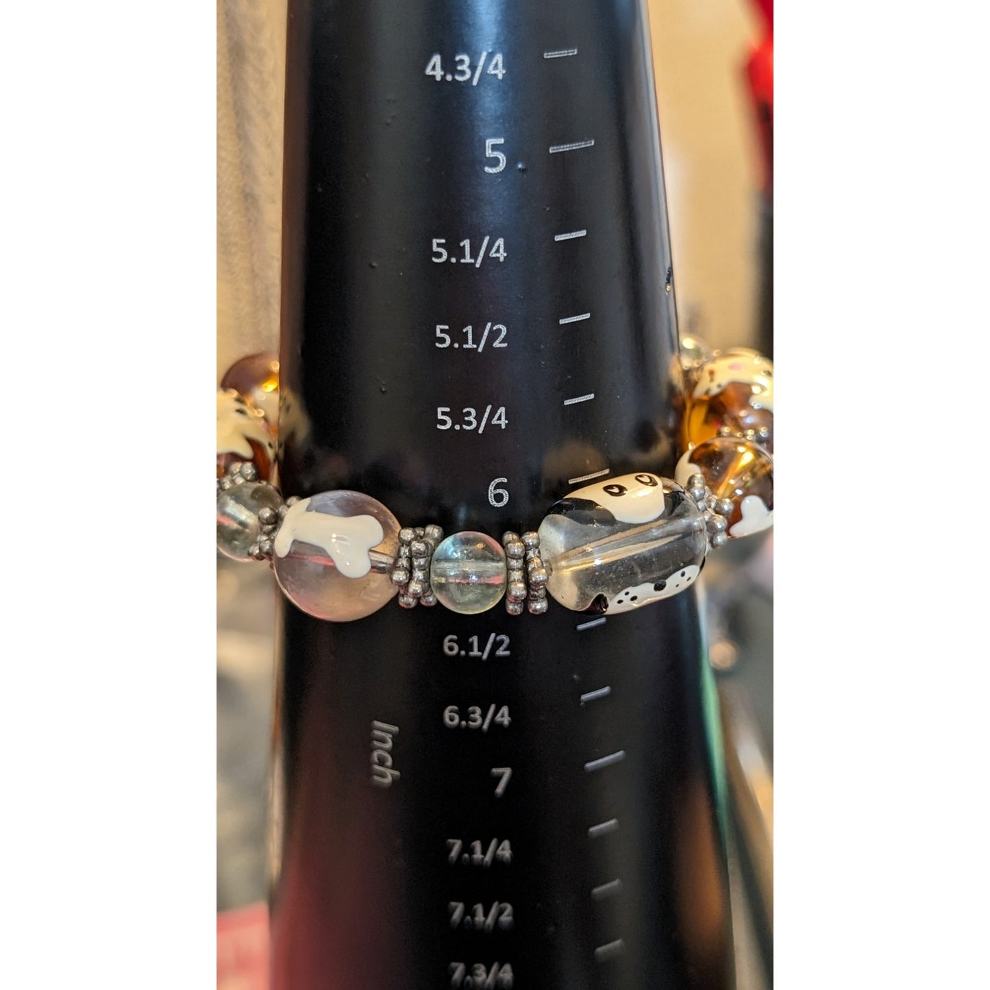 Dog Paw Bone Bead Stretch Bracelet W/ Silver Tone Beads