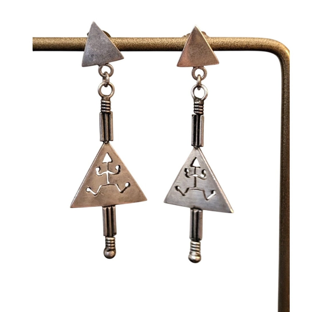 925 Sterling Silver Tribal Triangle Cut Out Dangle Earrings