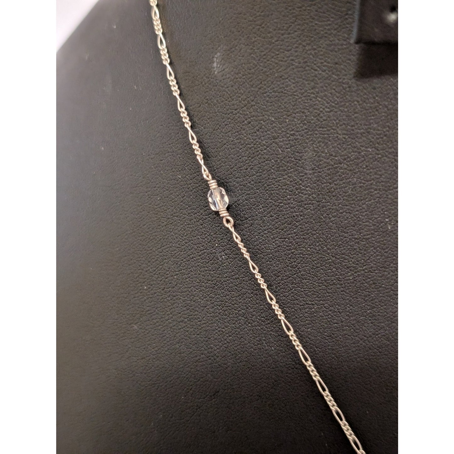 Vtg Sterling Silver Figaro Gray White Multi-Shaped Pearl Crystal Y Necklace