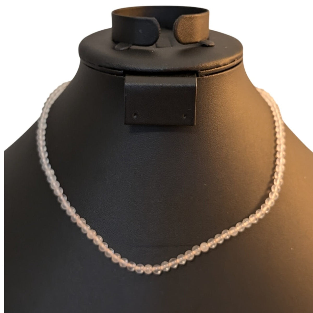 Clear Glass Bead Strung on Pink Thread 925 Sterling Silver Choker 17" Necklace